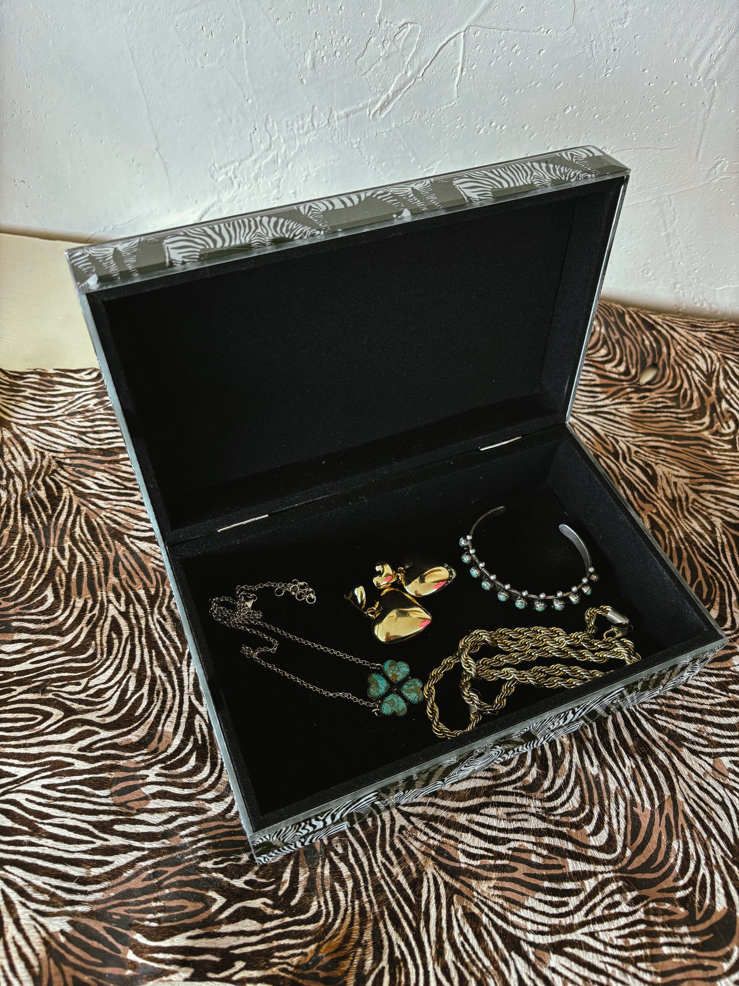 Olive Green & Zebra Trinket Box