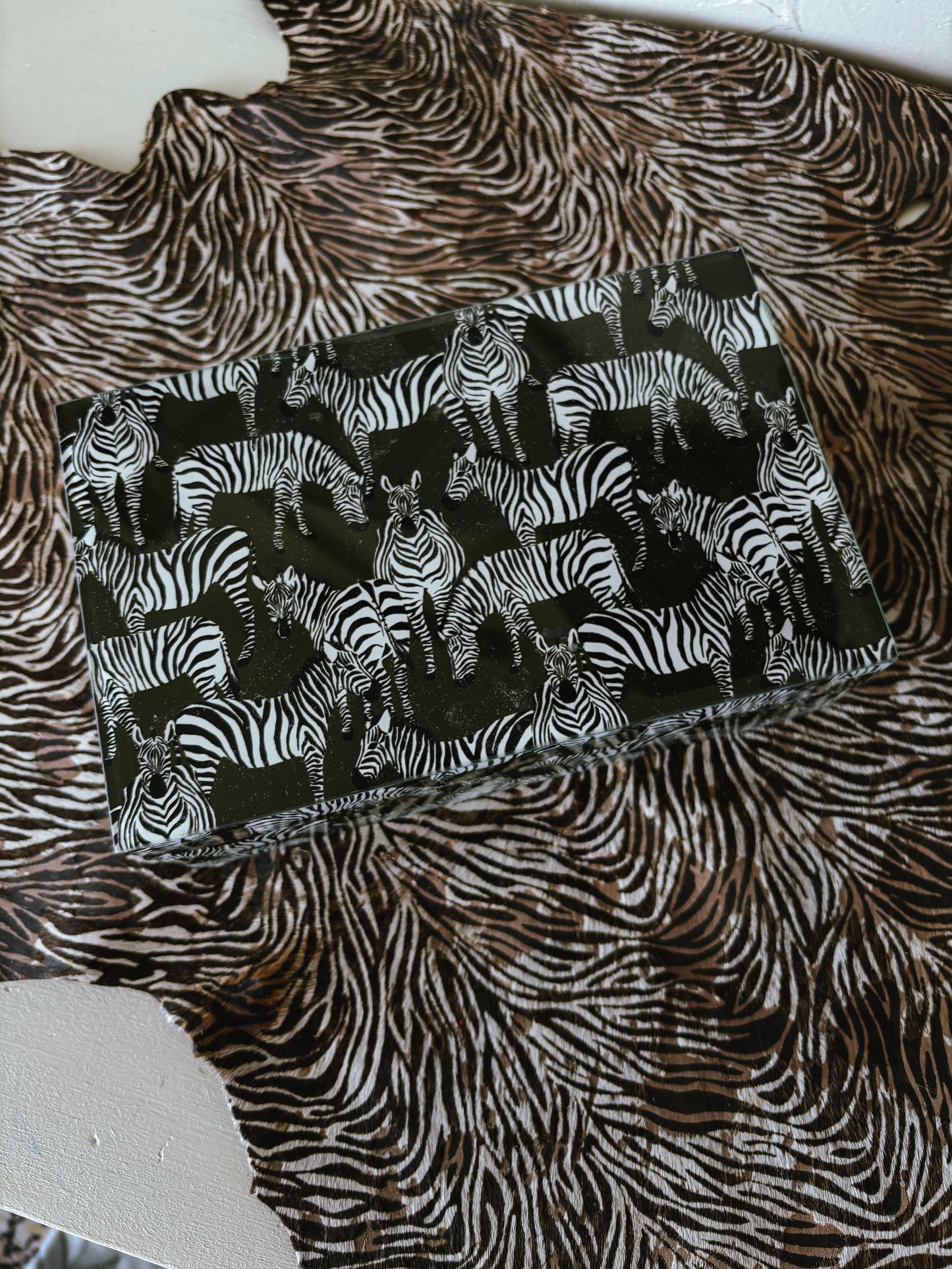 Olive Green & Zebra Trinket Box